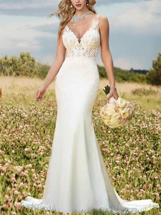 Robe De Mariée Pour Invitée Blanche Sirène Pour Femme | Maxi