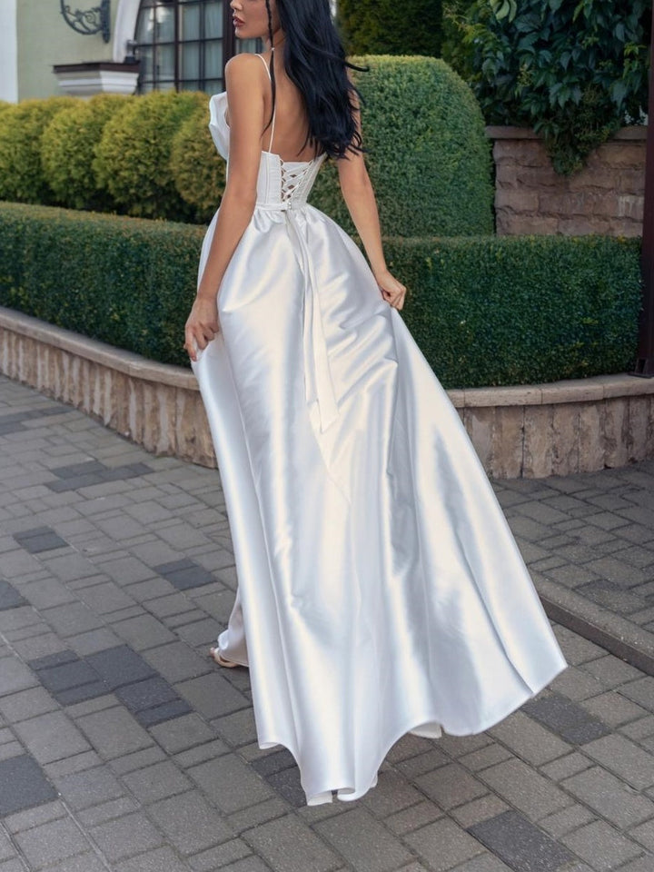 Robe De Mariée Pour Invitée Blanche Pour Femme Avec Nœud Décoratif | Maxi