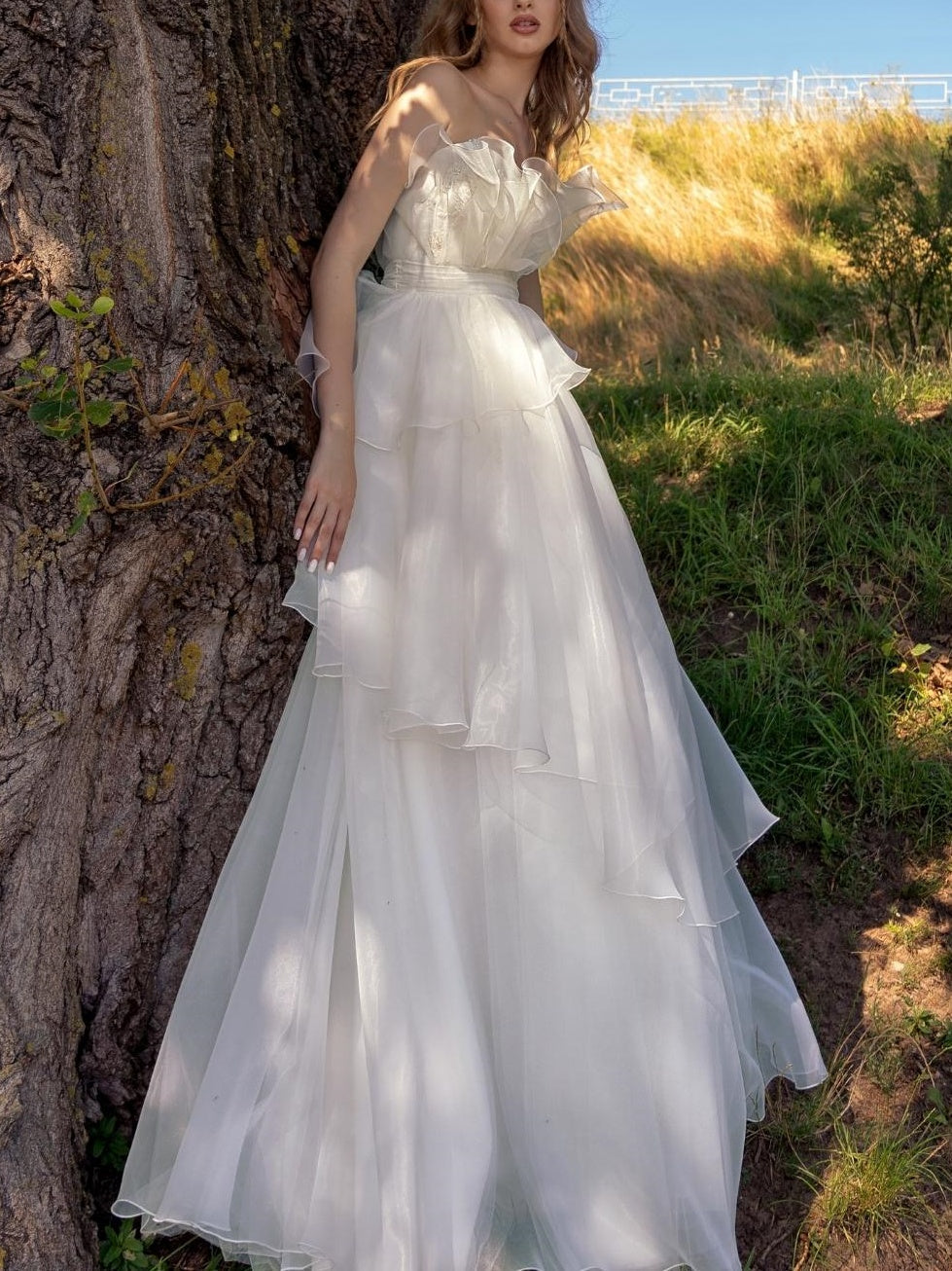 Robe De Mariée Pour Invitée Blanche À Volants Pour Femmes | Maxi