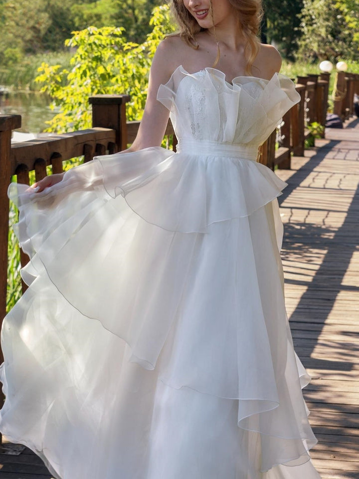 Robe De Mariée Pour Invitée Blanche À Volants Pour Femmes | Maxi
