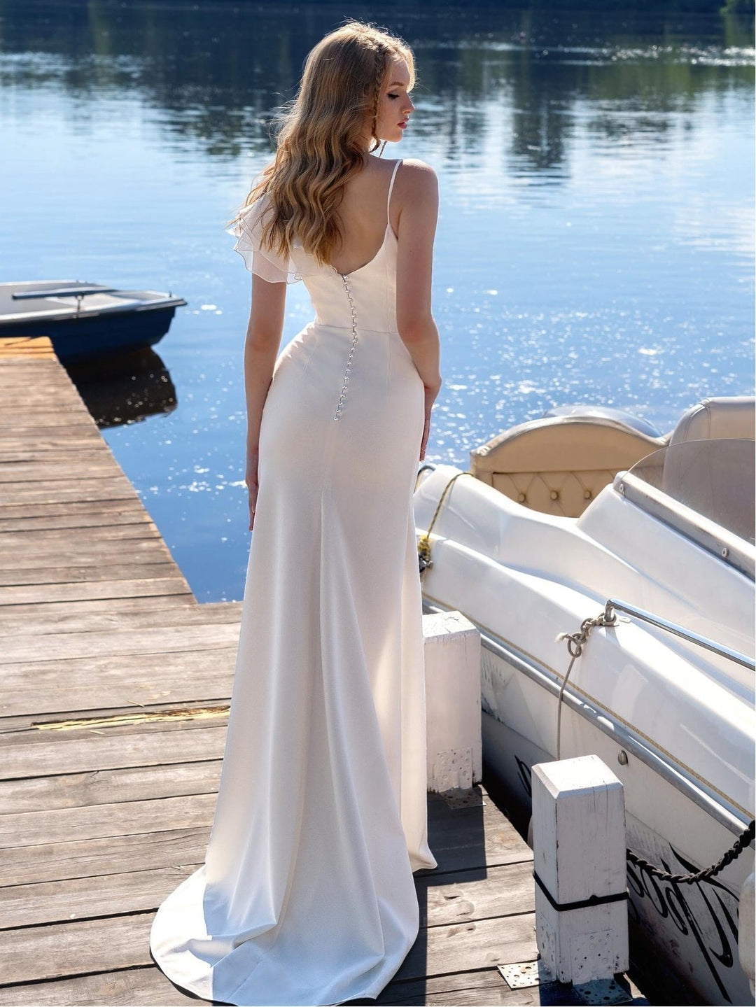 Robe De Mariée Pour Invitée Asymétrique À Volants Et Fente Pour Femme | Maxi