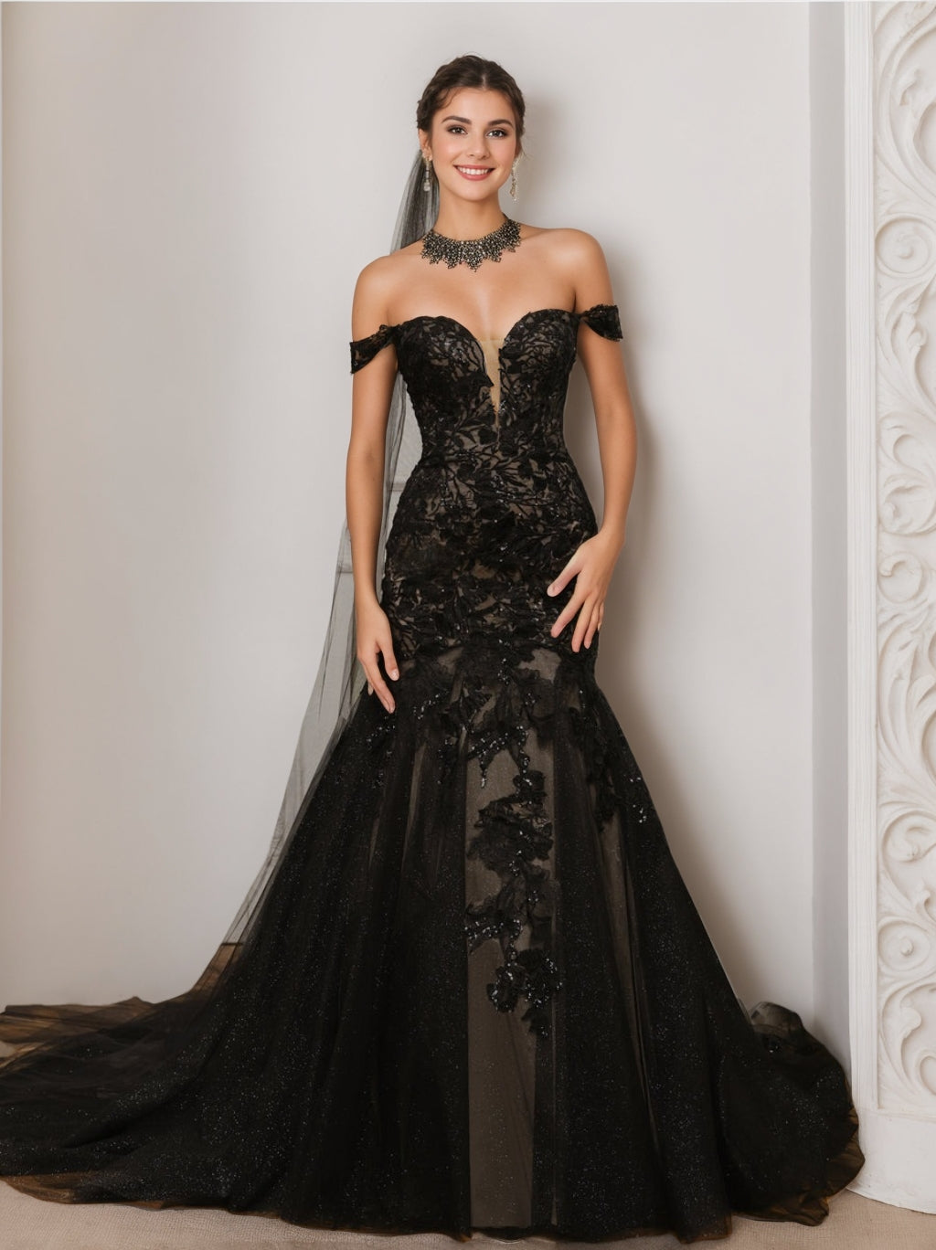 Robe De Mariée Pour Invitée Noire Sirène | Maxi
