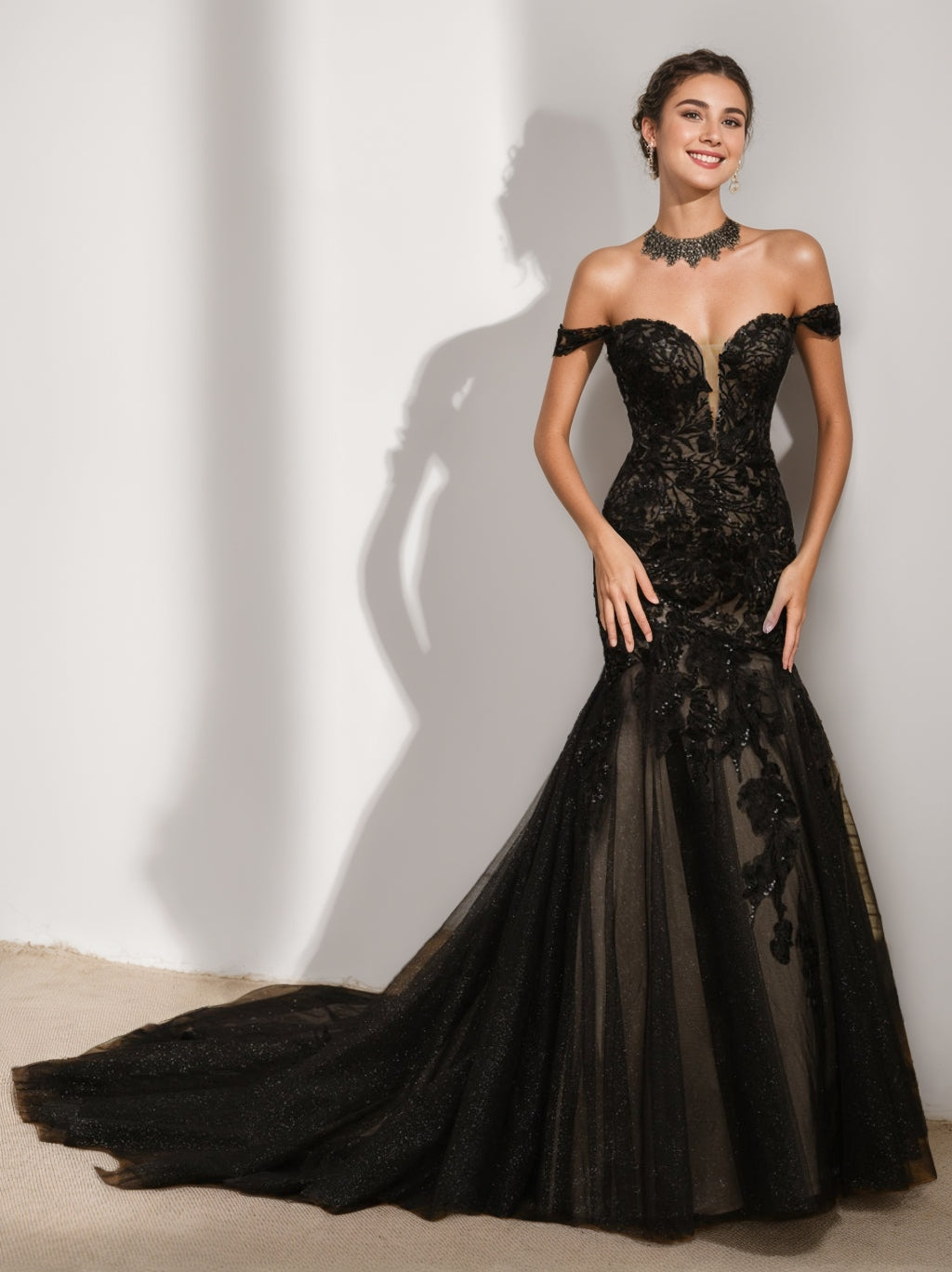 Robe De Mariée Pour Invitée Noire Sirène | Maxi