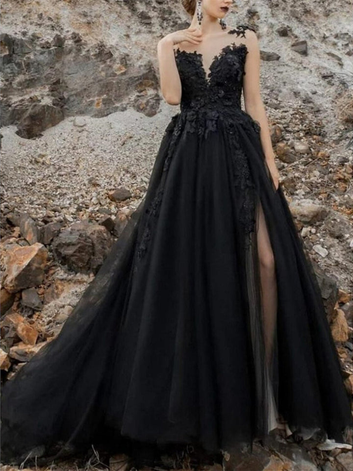 Robe De Mariée Pour Invitée Sans Manches Noire Pour Femme | Maxi