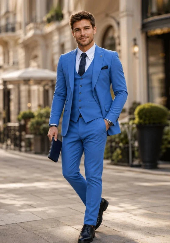 Costume Trois Pièces Homme Coupe Slim avec Col Notch et Gilet Quatre Boutons