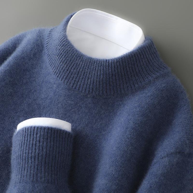 Maglione da uomo in cashmere con girocollo e finiture a coste