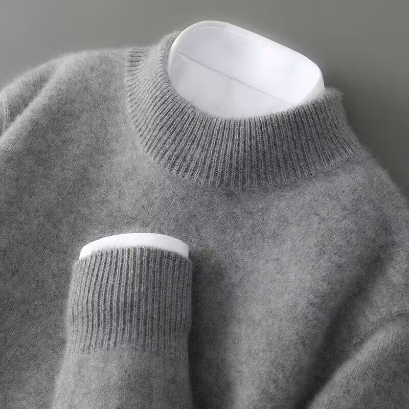 Maglione da uomo in cashmere con girocollo e finiture a coste