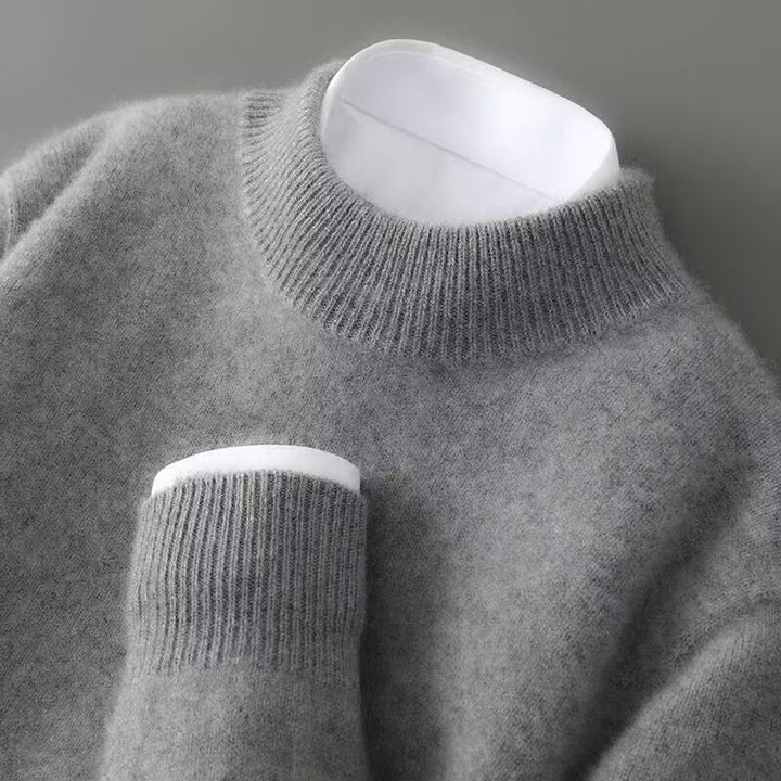 Maglione da uomo in cashmere con girocollo e finiture a coste