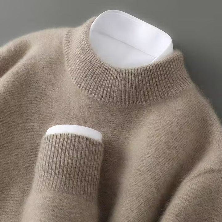 Maglione da uomo in cashmere con girocollo e finiture a coste