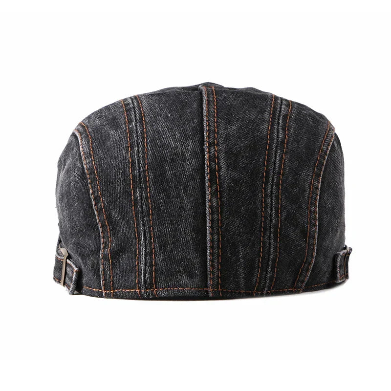 Berretto piatto da uomo in denim con cinturino regolabile