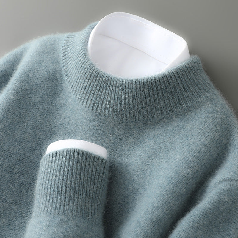 Maglione da uomo in cashmere con girocollo e finiture a coste