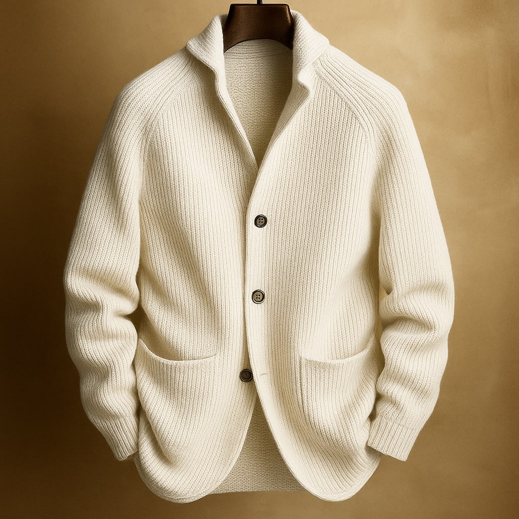 Gilet da uomo in maglia abbottonato con collo strutturato e vestibilità casual