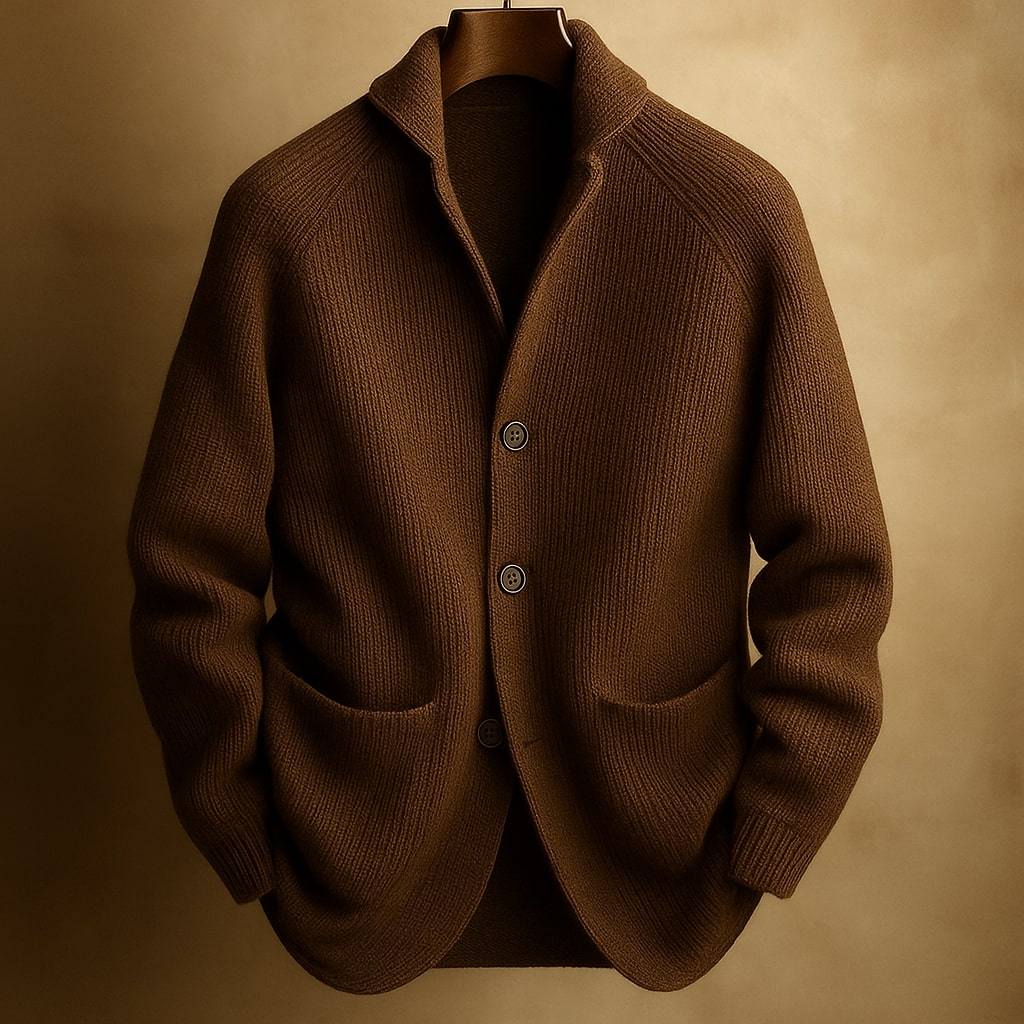 Gilet da uomo in maglia abbottonato con collo strutturato e vestibilità casual