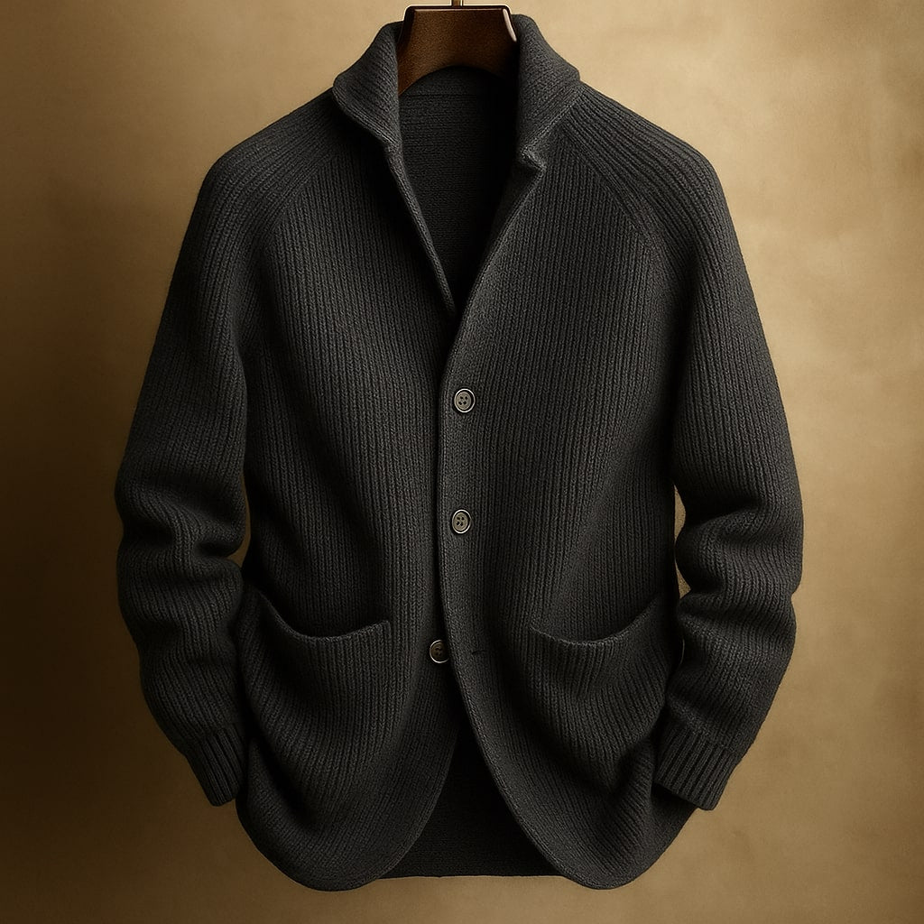 Gilet da uomo in maglia abbottonato con collo strutturato e vestibilità casual
