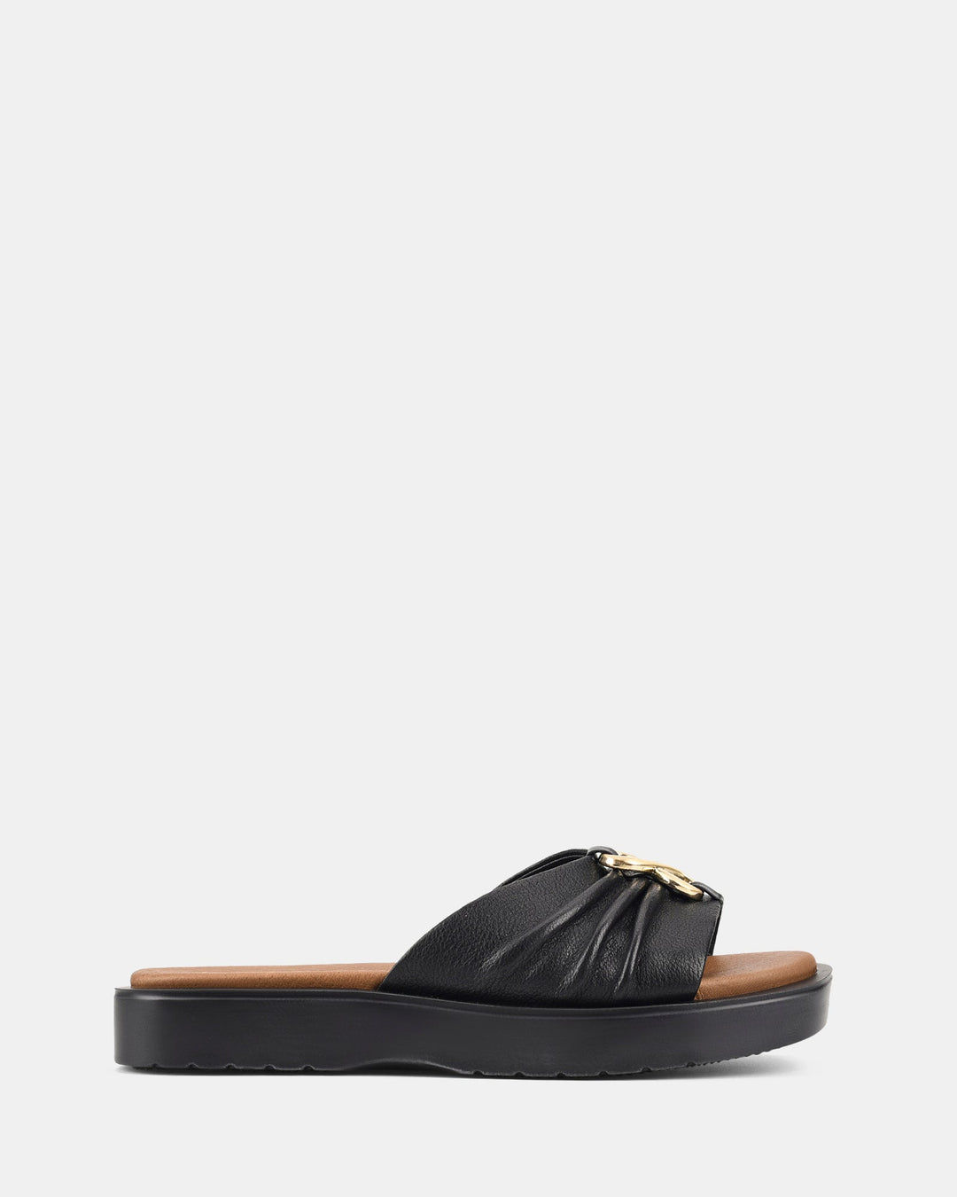 Sandales élégantes avec un design chic, featuring une boucle dorée et une semelle ondulée pour plus de confort et de style.