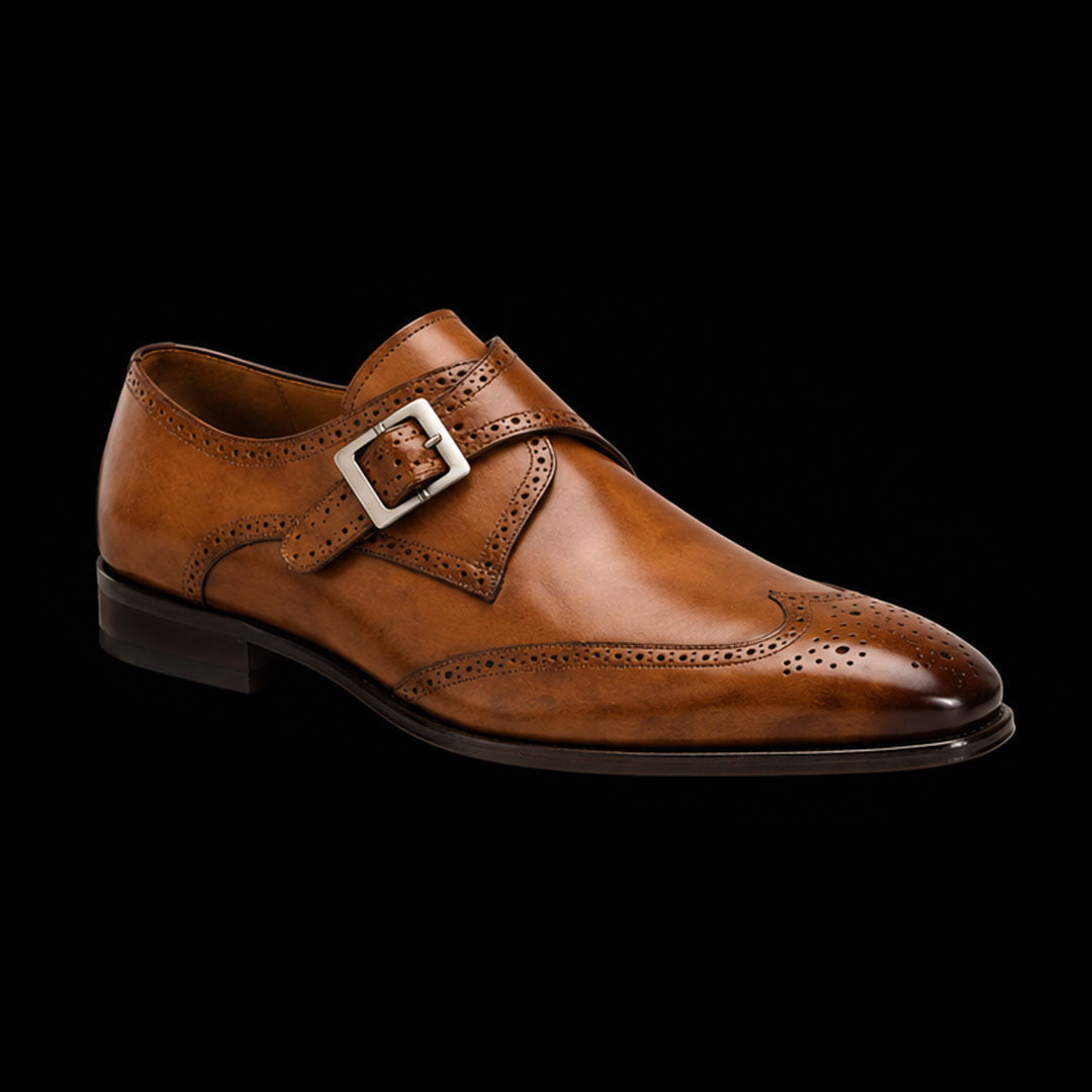 Herren-Monks mit einfacher Schnalle aus Leder mit Brogue-Details