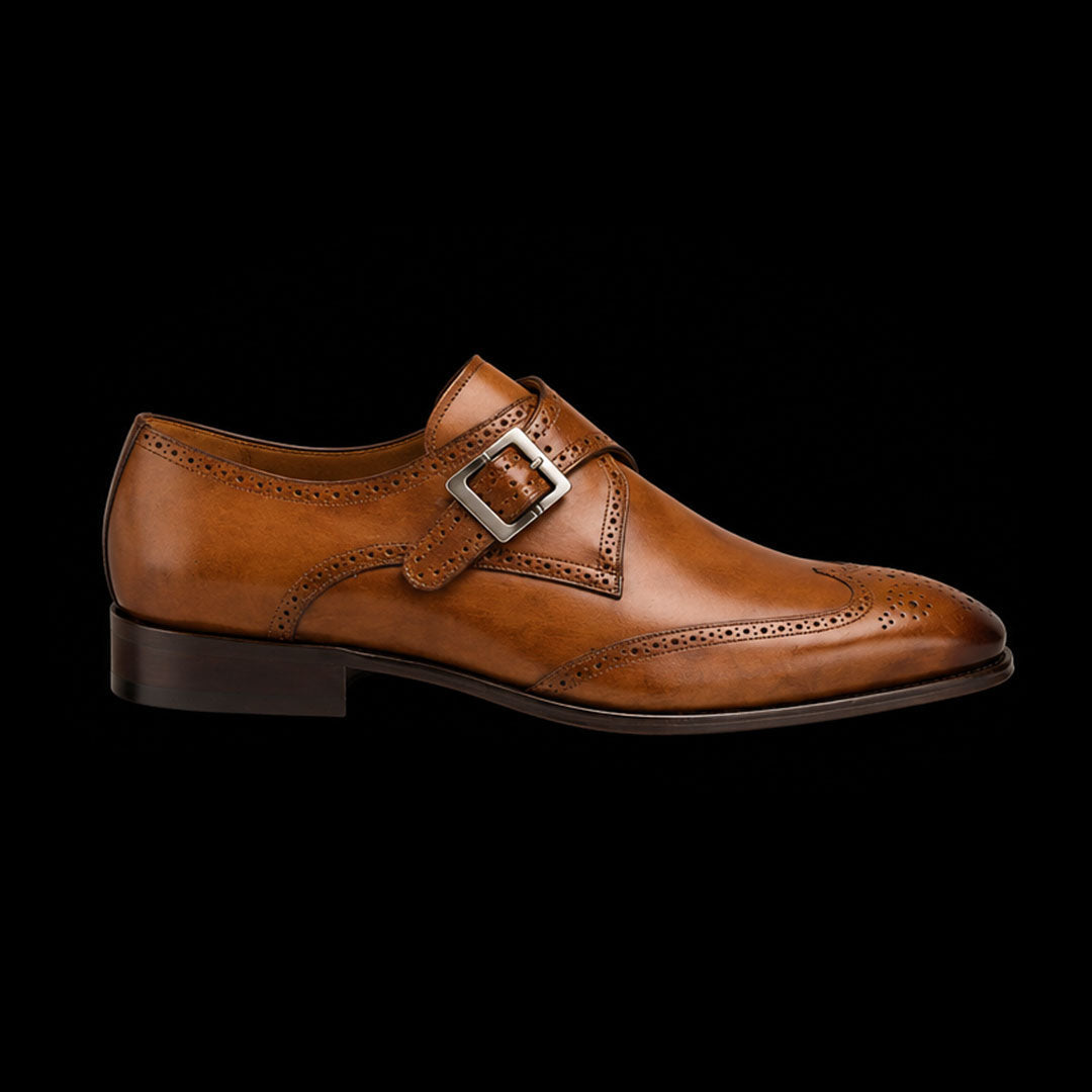 Herren-Monks mit einfacher Schnalle aus Leder mit Brogue-Details