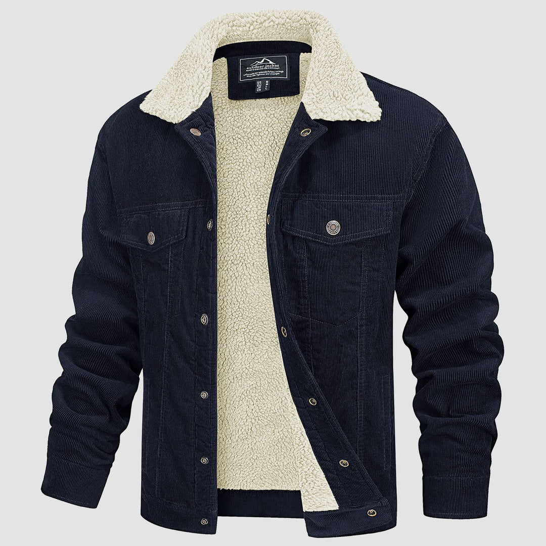 Veste en Velours Côtelé Homme Doublée Sherpa Boutons Pression