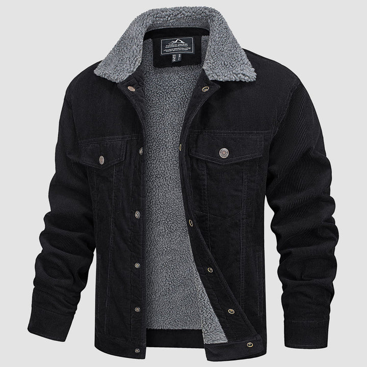 Veste en Velours Côtelé Homme Doublée Sherpa Boutons Pression