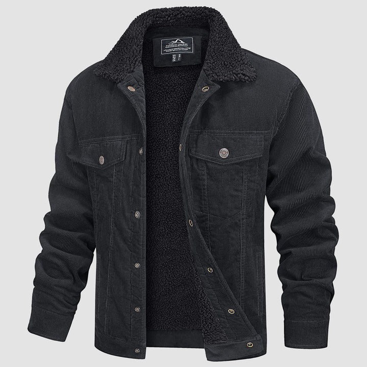 Veste en Velours Côtelé Homme Doublée Sherpa Boutons Pression