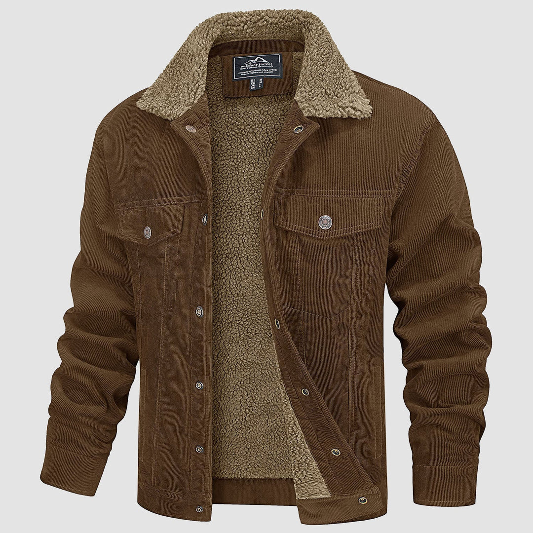 Veste en Velours Côtelé Homme Doublée Sherpa Boutons Pression