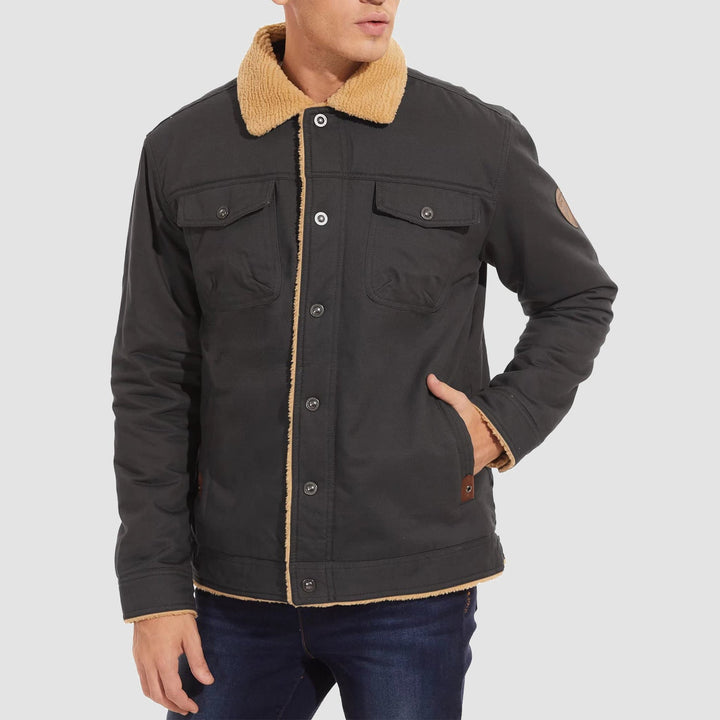 Giacca trucker da uomo foderata in sherpa con colletto risvoltato