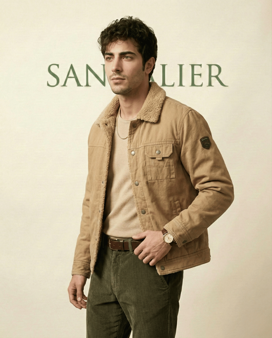 Veste en Jean Homme Doublée Sherpa Col Rabattu