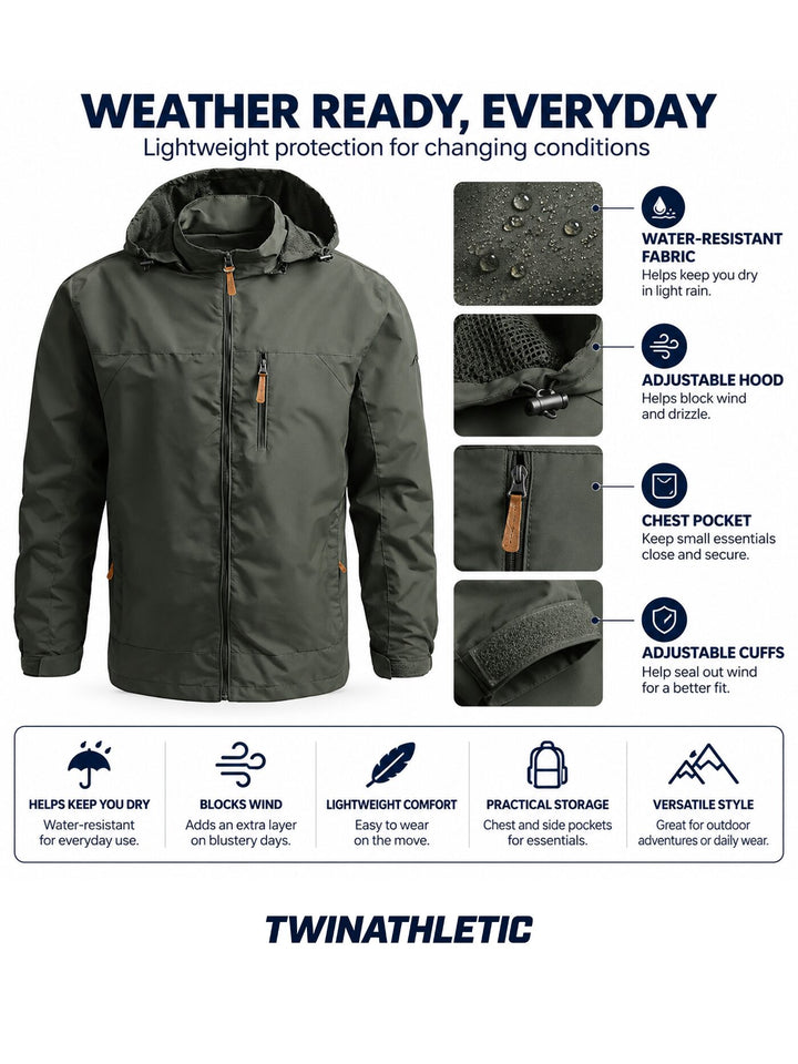 Coupe-Vent Homme Imperméable à Capuche Poche Poitrine