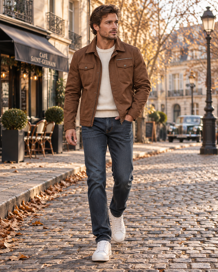 Giacca militare da uomo - cotone twill multi-tasche, cerniera e bottoni a pressione