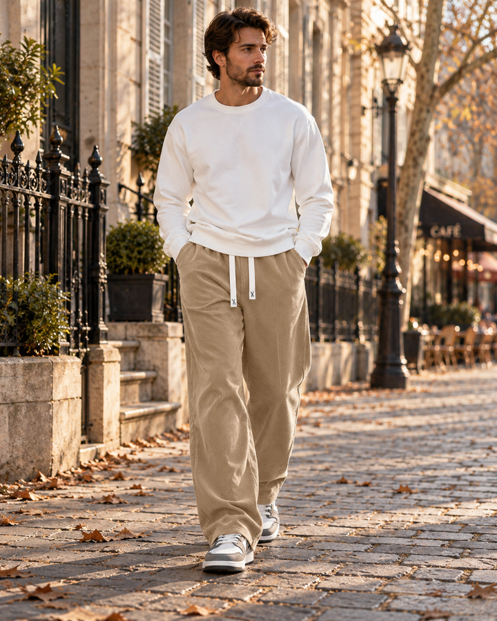 Pantaloni da uomo in velluto a coste - Vestibilità ampia, vita elasticizzata con coulisse