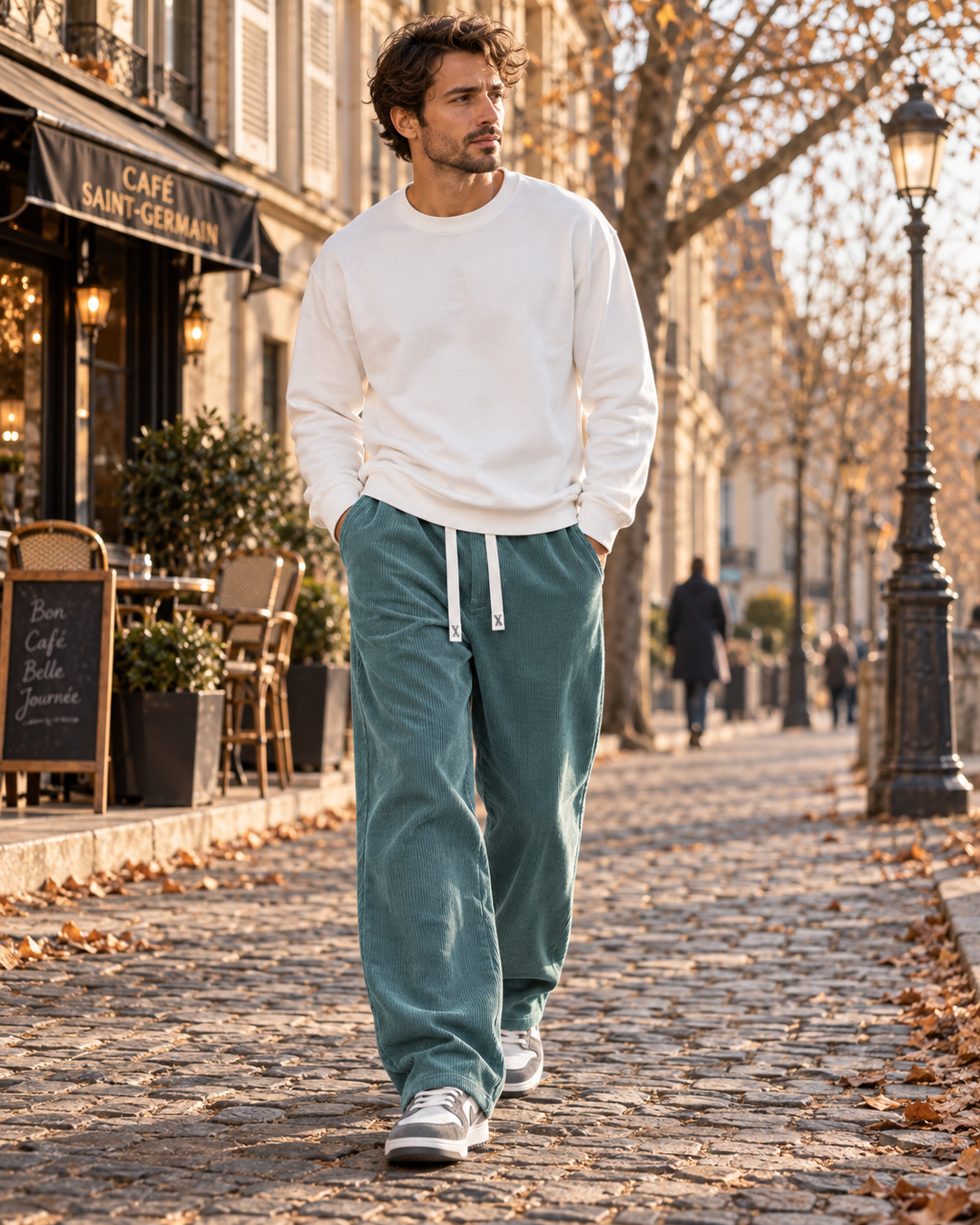 Pantaloni da uomo in velluto a coste - Vestibilità ampia, vita elasticizzata con coulisse