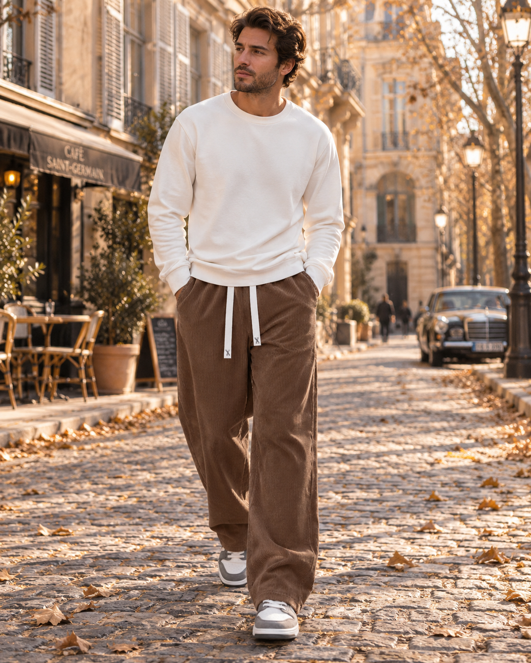 Pantaloni da uomo in velluto a coste - Vestibilità ampia, vita elasticizzata con coulisse