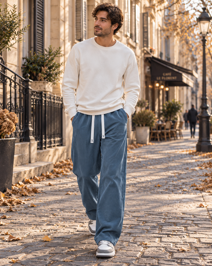 Pantaloni da uomo in velluto a coste - Vestibilità ampia, vita elasticizzata con coulisse