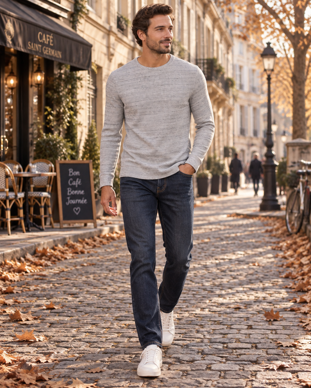 Men's Thermal Top - Lightweight Waffle-Knit Blended Cotton, Crew Neck and Long Sleeves