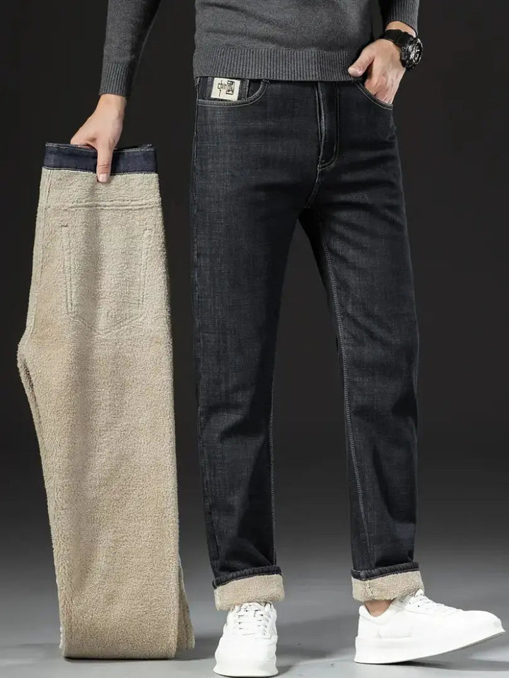 Herenjeans met fleecevoering en rechte pijpen