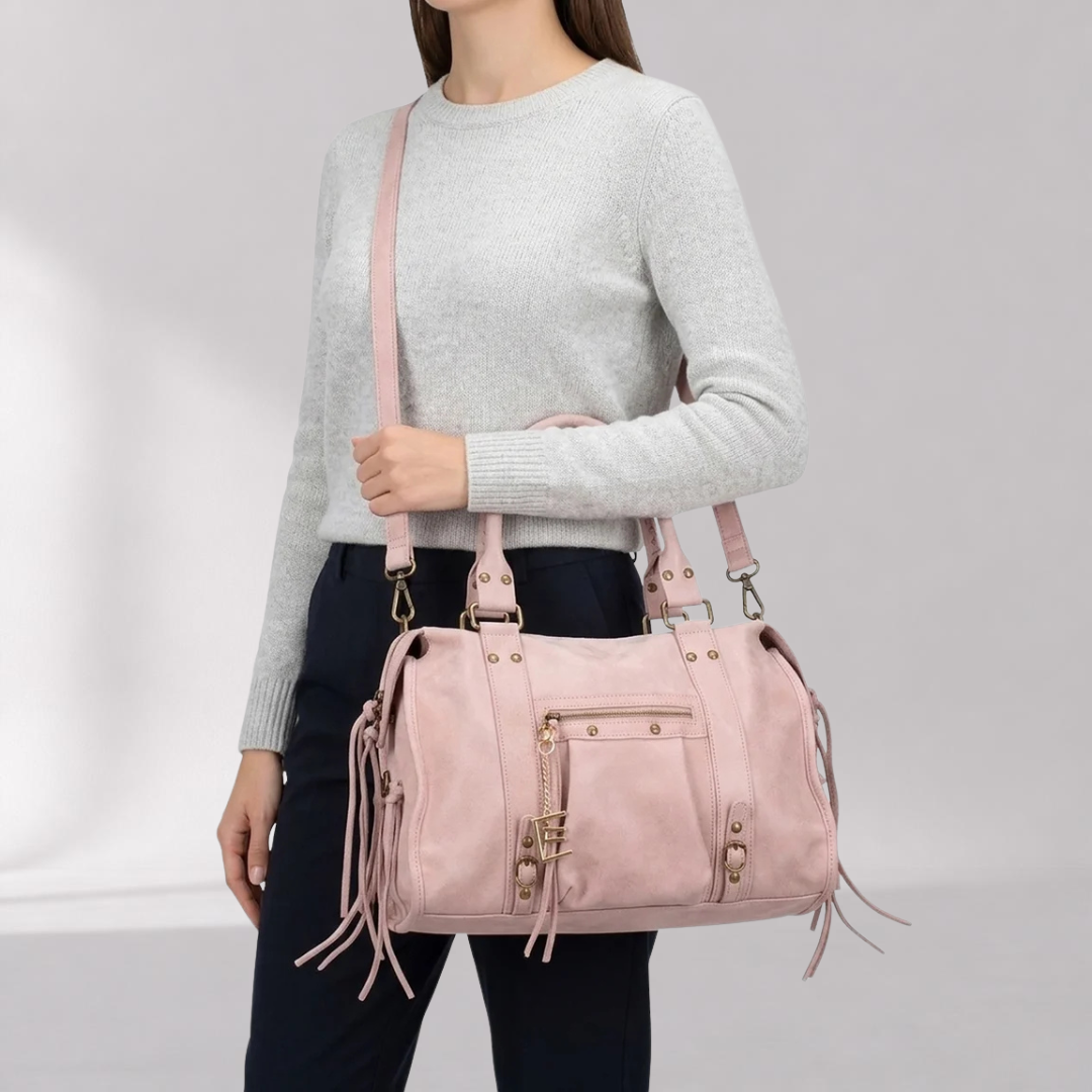 Sac Cabas Femme en Cuir Véritable – Rose Vanille avec Fermeture Zippée
