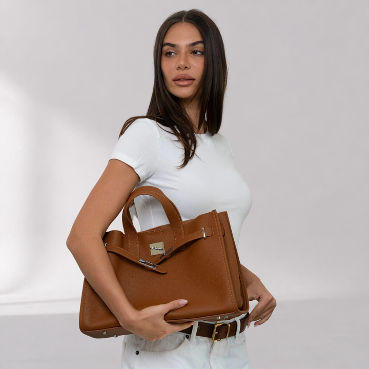 Grand Sac Cabas en Cuir Grainé – Sac à Épaule pour Ordinateur 15"