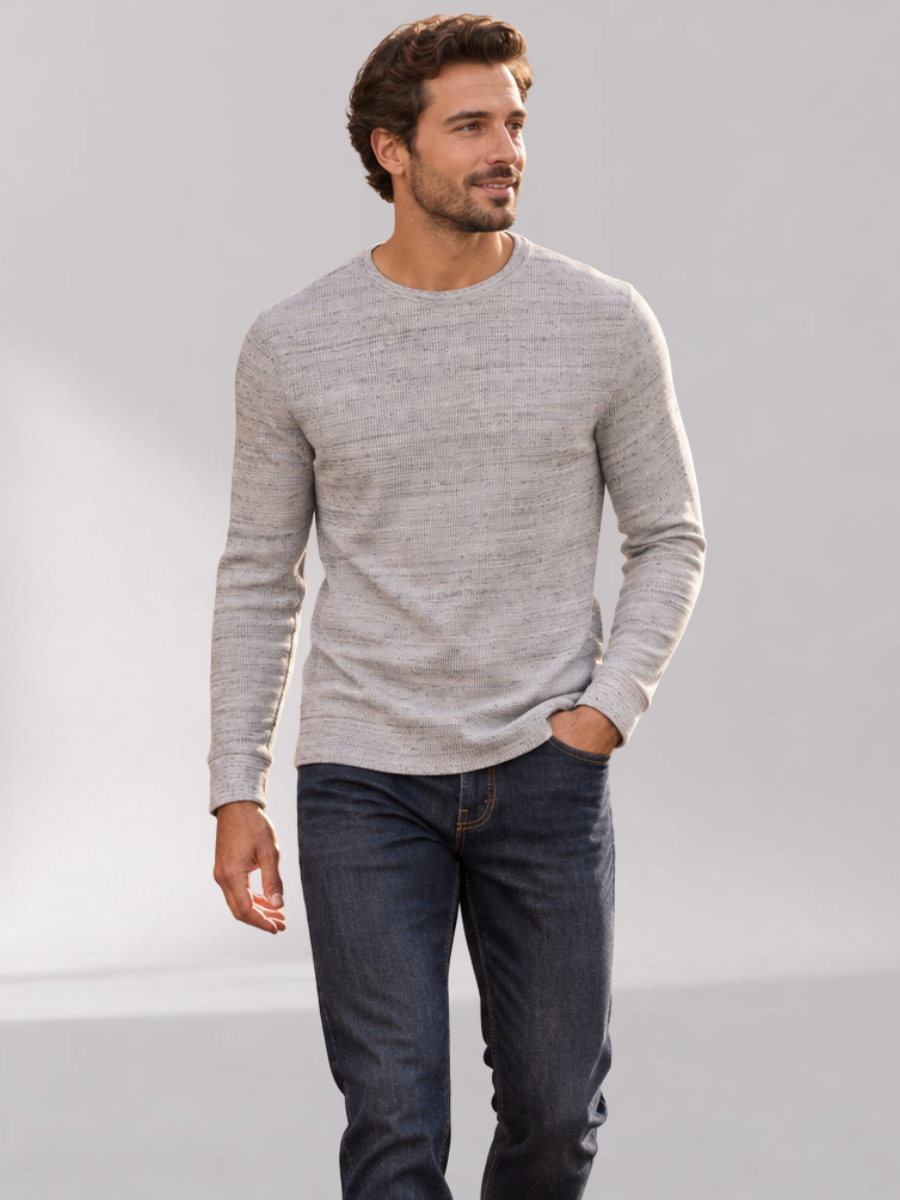 Men's Thermal Top - Lightweight Waffle-Knit Blended Cotton, Crew Neck and Long Sleeves