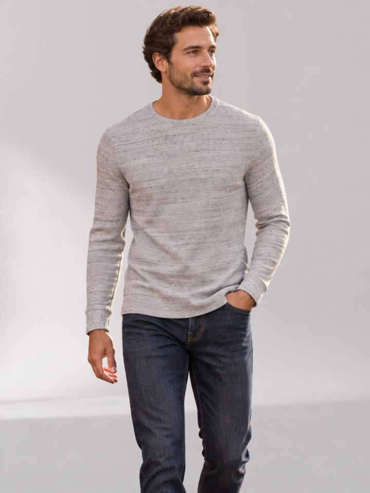 Men's Thermal Top - Lightweight Waffle-Knit Blended Cotton, Crew Neck and Long Sleeves