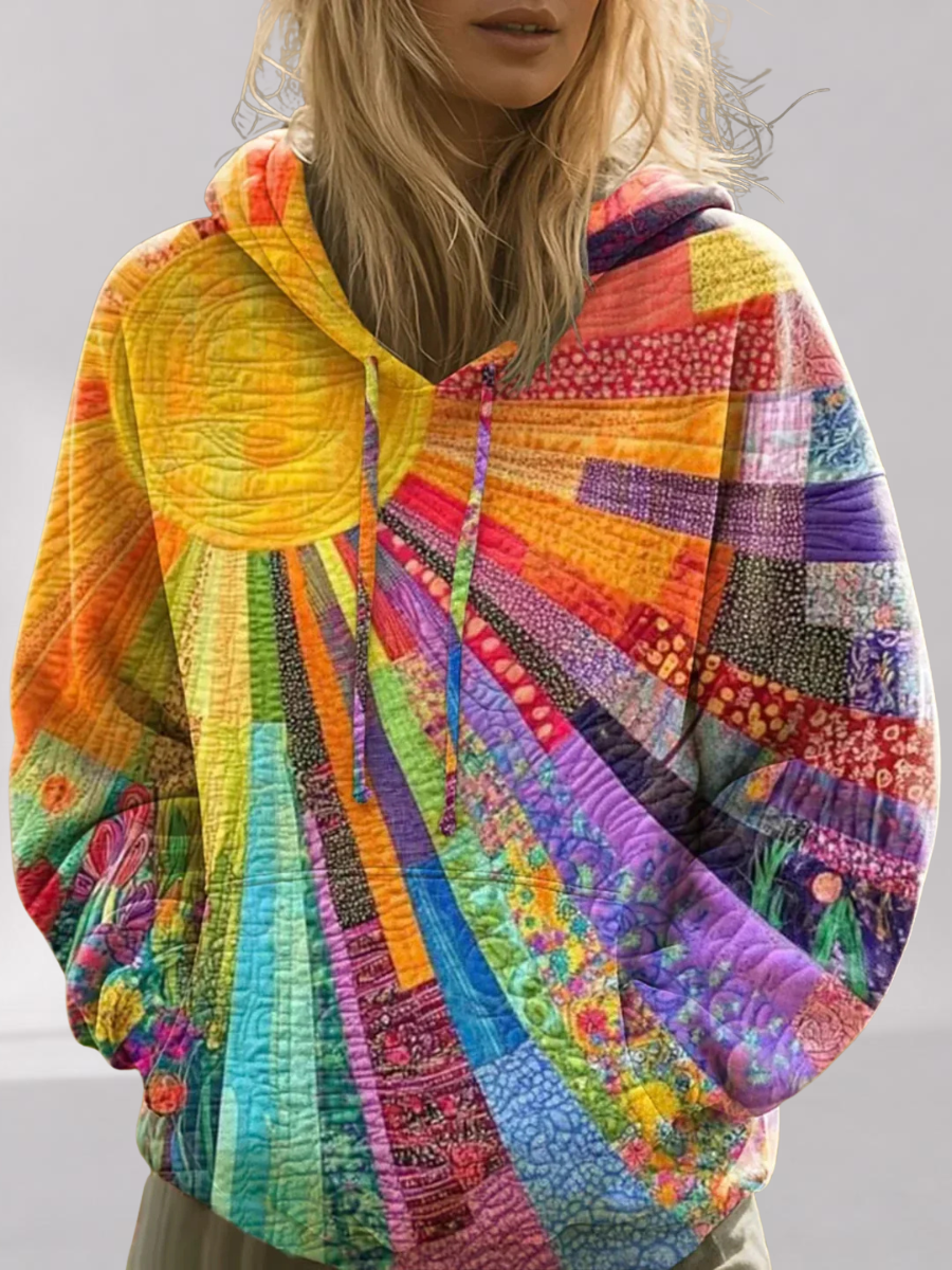 Sweat à Capuche Femme Patchwork Artistique – Coupe Décontractée