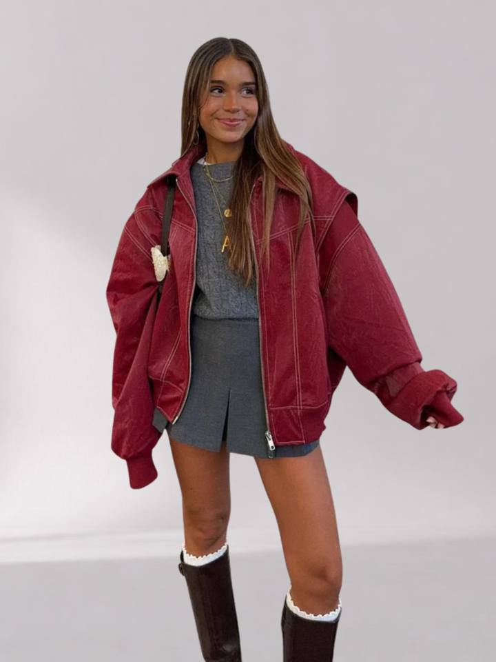 Oversize damesvest - contrasterende naden