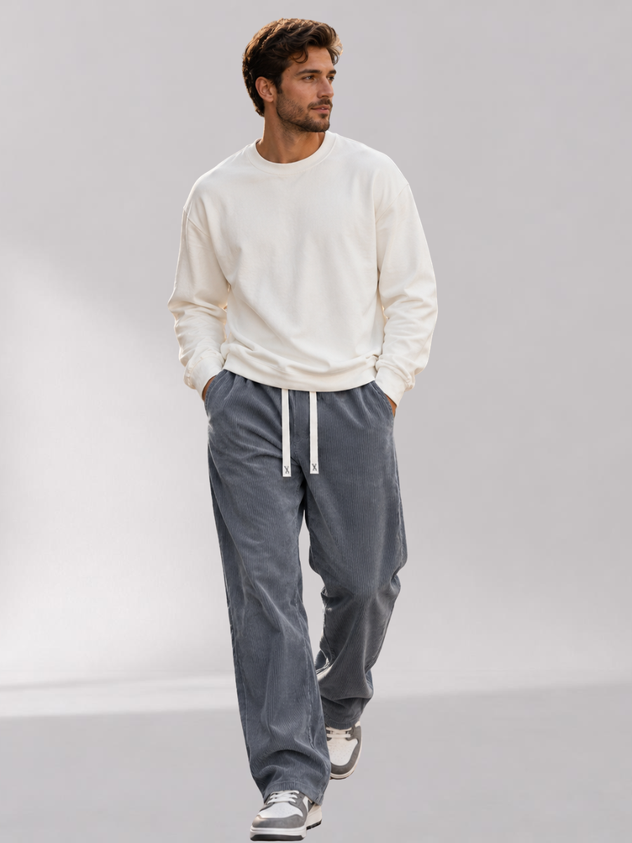 Pantaloni da uomo in velluto a coste - Vestibilità ampia, vita elasticizzata con coulisse