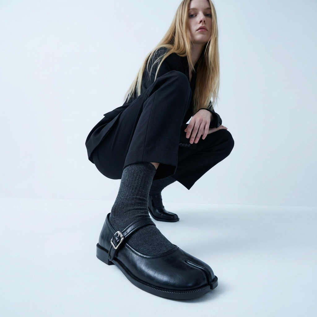 Women's Split-Toe Mary Jane Flats with Buckle Strap