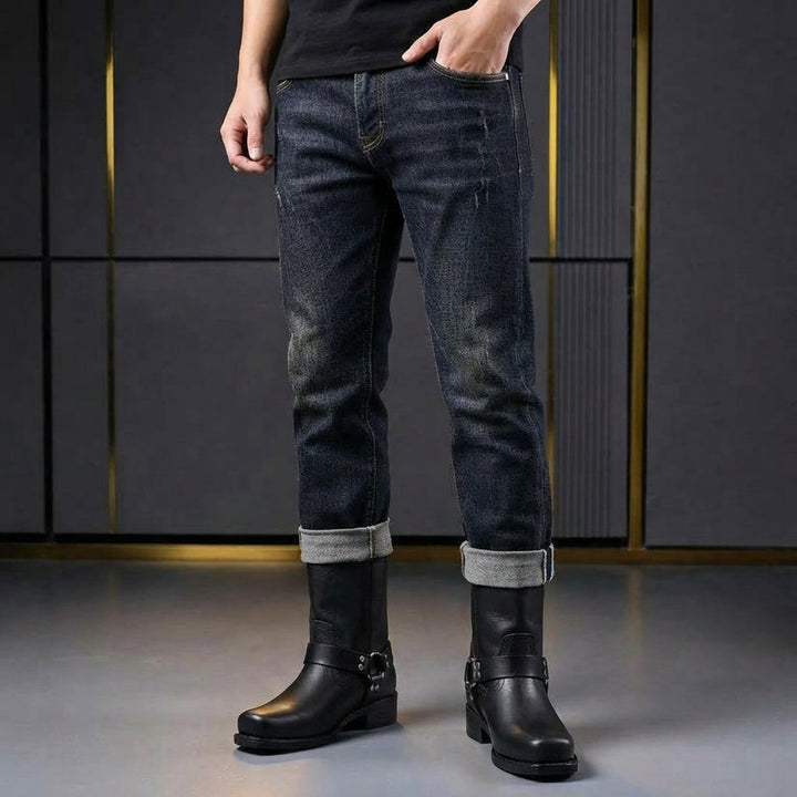 Hohe Herren-Westernstiefel mit Schnalle und runder Zehenpartie