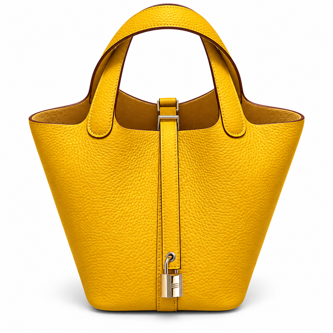Women's Pebbled Leather Bucket Bag with Handle and Shoulder Strap