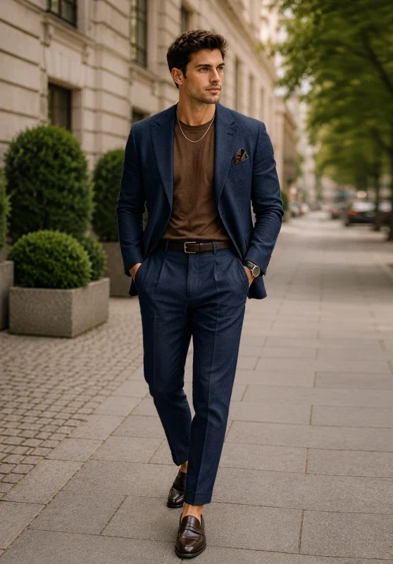 Herrenanzug aus Leinen in Slim Fit mit Ein-Knopf-Verschluss und Brusttasche
