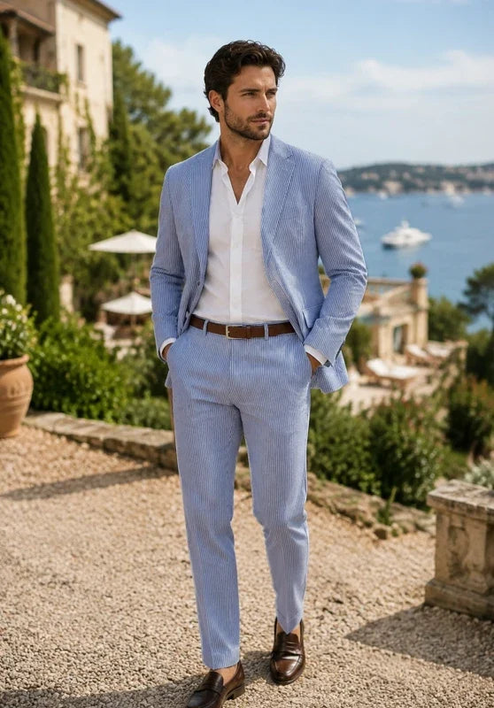Traje slim de dos piezas para hombre con blazer de dos botones y cintura ajustable