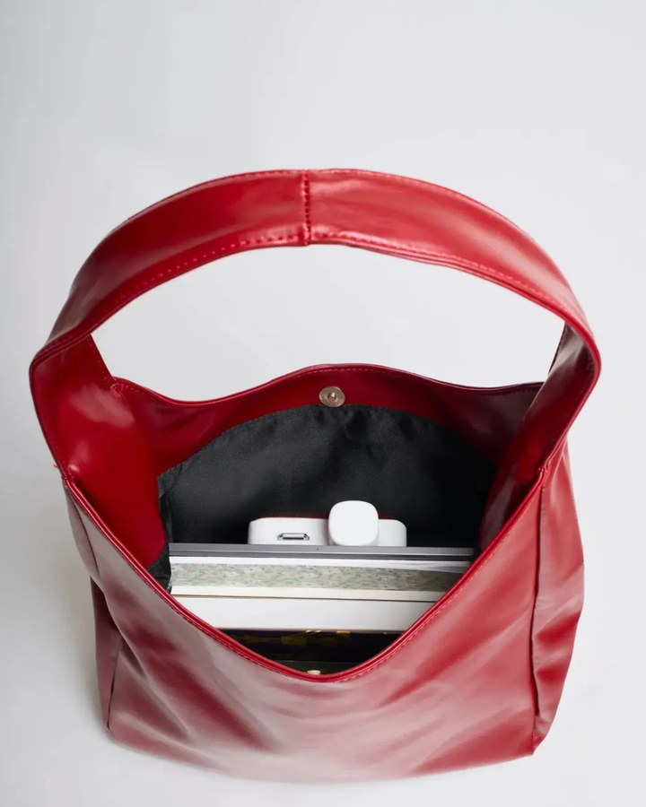 Women's Vegan Leather Hobo Handbag with a Wide Strap