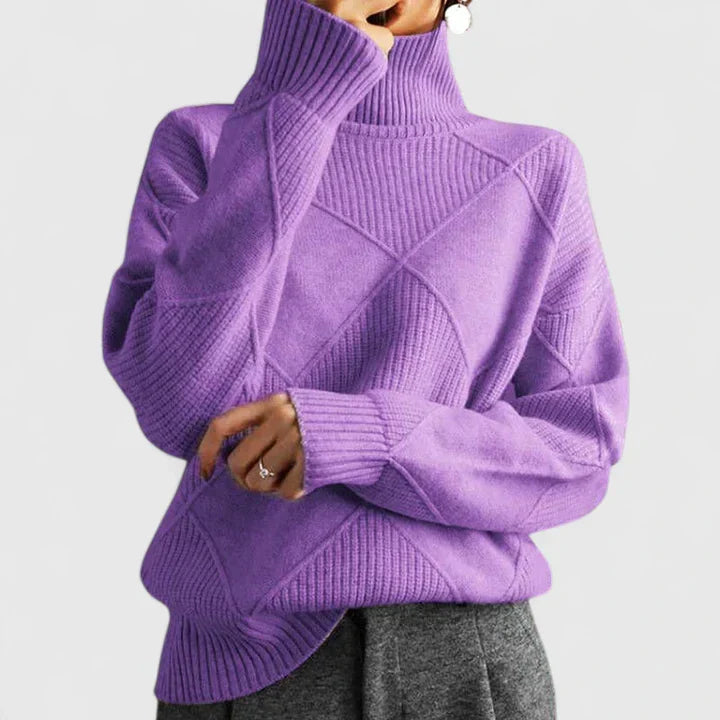 Pullover da donna in maglia a collo alto - testurizzato, vestibilità casual