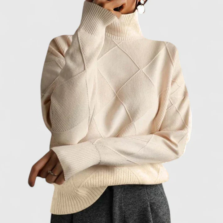 Pullover da donna in maglia a collo alto - testurizzato, vestibilità casual